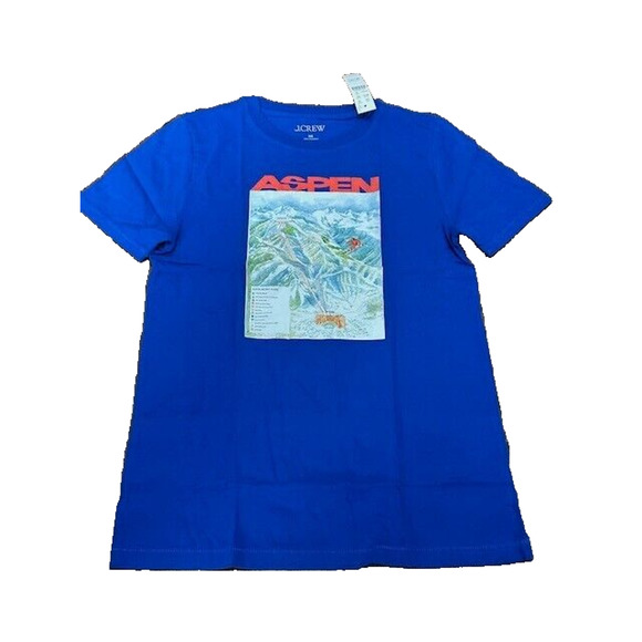 J. Crew Aspen Broken-In Jersey T-Shirt Crew Neck Graphic Print Blue Size XS NEW - Picture 1 of 7